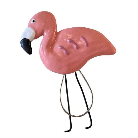 Unknown Jewelry - Pink Flamingo Brooch Pin Eyeglass Sunglasses Badge Scarf Holder Studio Art VTG